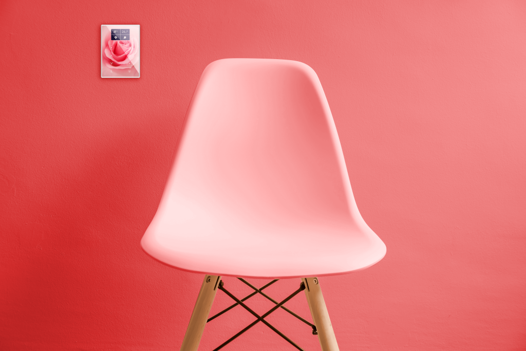 Panou tactil Zennio personalizabil, cu display, imagine printata pe sticla securizata si iconite